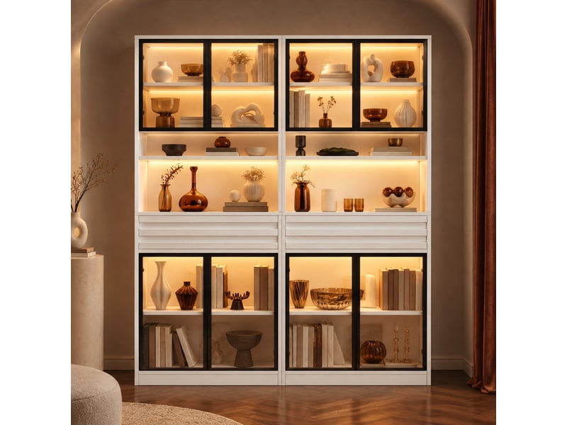  Lot de 2 vitrines 160 x 35 x 200 cm avec led rgb et 8 portes vitrées homvra  - Conforama C