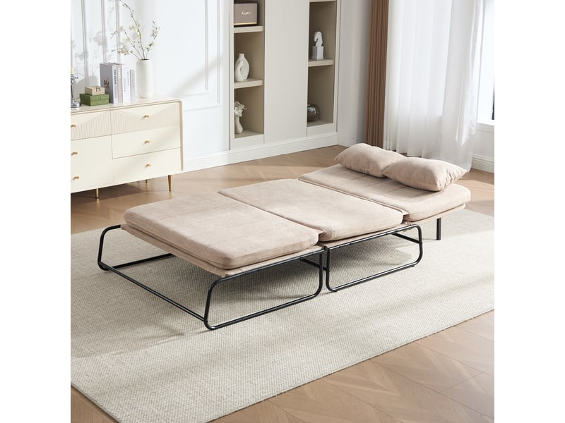  Canapé convertible 2 places - 104x85x92cm - banquette lit pliable dossier réglable tissu chenille et métal - rose  - Conforama C