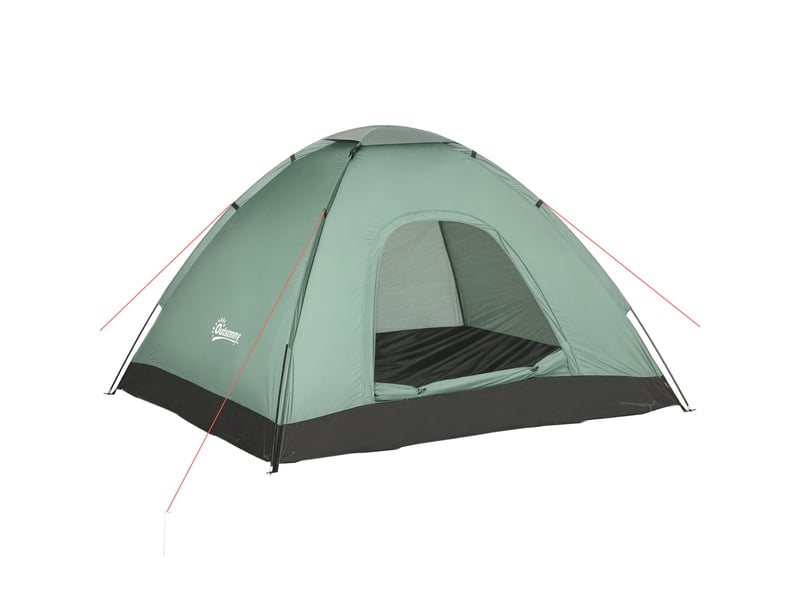  Tente dôme pour 2 personnes, légère, stable et imperméable, avec porte et fenêtre, sac de rangement et crochets, vert foncé.  - Conforama A