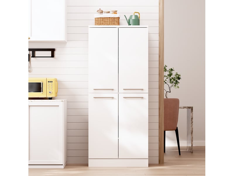  Colonne de cuisine avec 4 portes et étagères réglables, finition blanche brillante, pour cuisine, 76 × 42 × 180 cm  - Conforama C