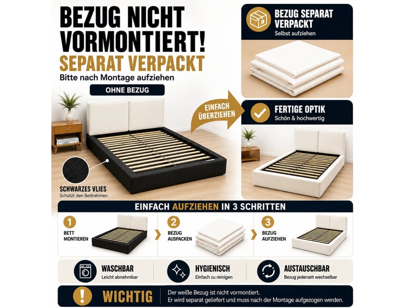  Lit double capitonné, 180 x 200 cm, sommier à lattes, tête de lit capitonnée, beige, velours  - Conforama D