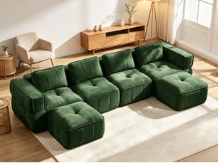 Canapé modulable 4 places en u, 2 poufs, mousse 32d, assise profonde, tissu agréable, antidérapant, 344×162×67 cm, vert