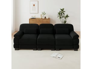 Canapé modulable 3 places en velours côtelé noir, assise profonde, coussin lombaire inclus, 265×88,5×94 cm