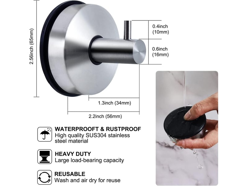  2 pièces crochet ventouse salle de bain mural acier inox porte serviette accroche torchon douche puissant cuisine patère manteau carrelage, gris  - Conforama C