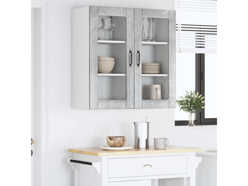 Meuble mural de cuisine, cabinet en verre mural 2 pcs gris béton bois d'ingénierie shl5420 - Conforama D