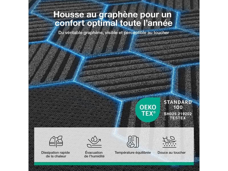  Novilla matelas 90x190 cm hybride graphène eurotop 25 cm airyflow ressorts ensachés respirant et stable  - Conforama D