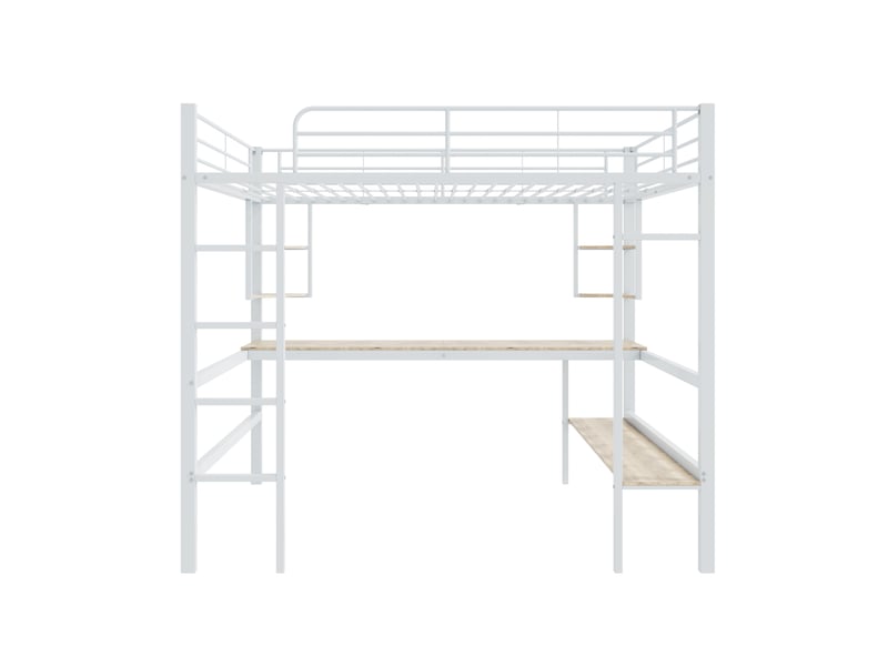  Lit mezzanine blanc 140x200cm avec rangement, échelle, bureau et étagères, 5 étagères, structure robuste - fer - pour enfant ado  - Conforama D