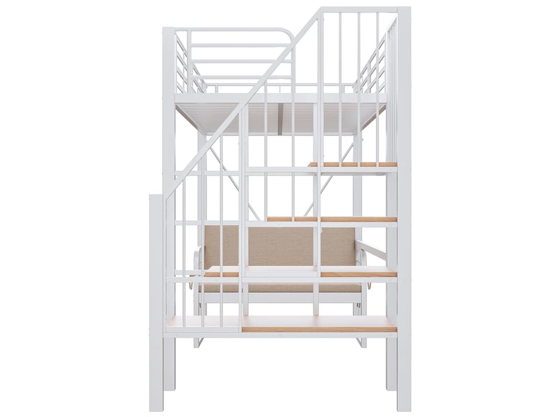  Lit mezzanine enfant 90x200 cm – blanc – canapé amovible, escalier avec rangement, sans matelas  - Conforama E