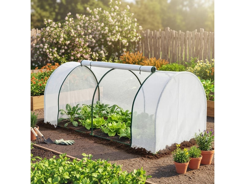 Serre de jardin - dimensions - couverture pe isolante - cadre en acier robuste - porte à fermeture éclair 200x100x80cm - Conforama B