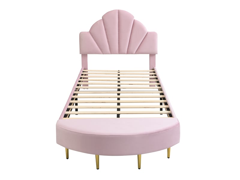 Lit simple 90x200cm tête capitonnée velours, bord mousse anti-collision, contreplaqué, rose, sans matelas  - Conforama A