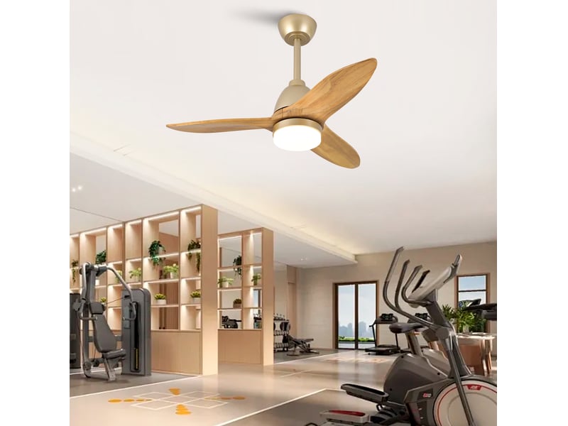  Ventilateur de plafond moderne 36 pouces en bois naturel avec led dimmable 3 teintes, pales massives en érable, commande séparée, moteur dc réversible et mémoire, finition élégante pour une déco intérieure contem… ORFRW5766P470012 - Conforama E