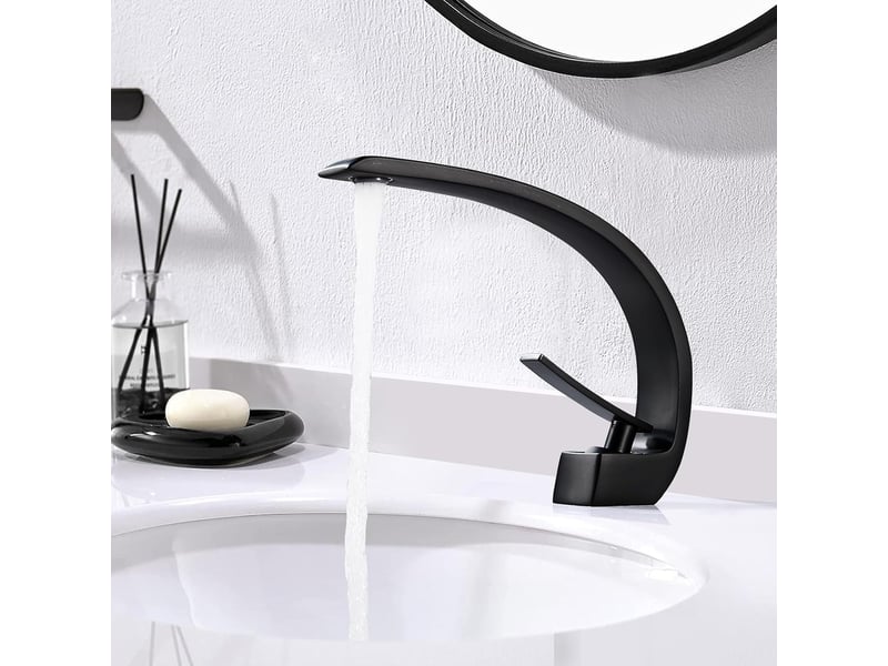  Robinet de lavabo cascade noir, idéal pour les salles de bains, robinet d'eau chaude et froide. Tuyau d'arrivée d'eau inclus - noir  - Conforama C