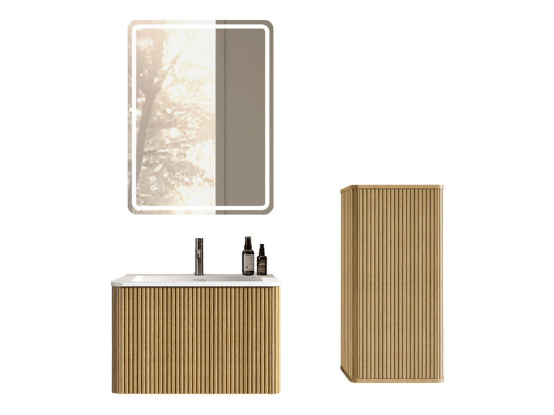  Armoire de salle de bain avec miroir led, meuble sous vasque et colonne, pour salle de bain  - Conforama A