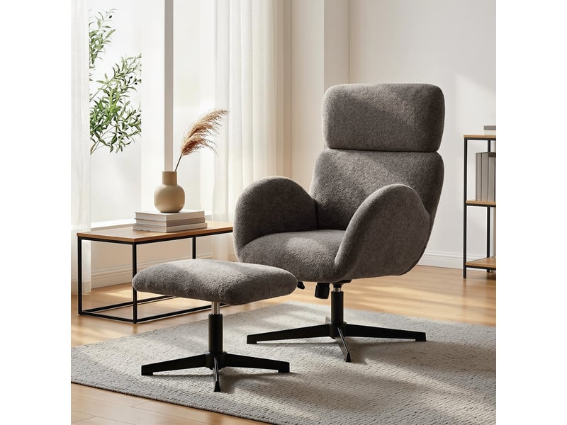  Fauteuil pivotant avec repose-pieds, réglable en hauteur et avec appui-tête ajustable, fonction bascule, gris  - Conforama D