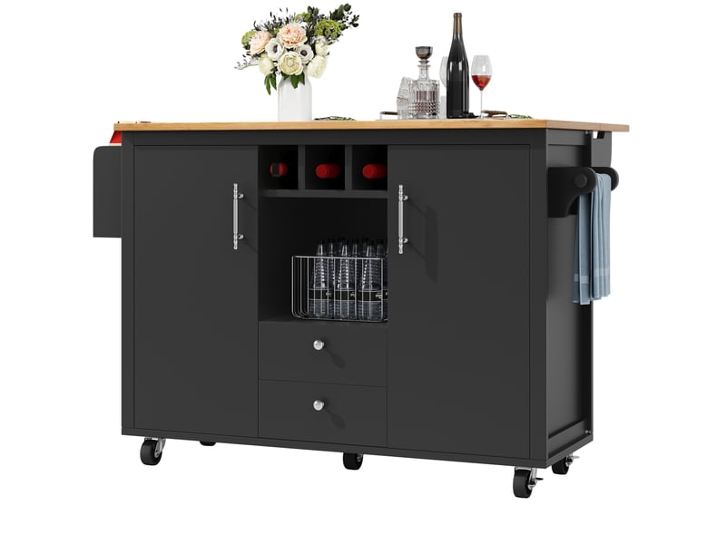  Îlot de cuisine mobile noir 137,9 x 73 x 92,5 cm avec plateau rabattable  - Conforama A