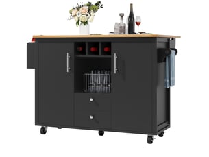 Îlot de cuisine mobile noir 137,9 x 73 x 92,5 cm avec plateau rabattable