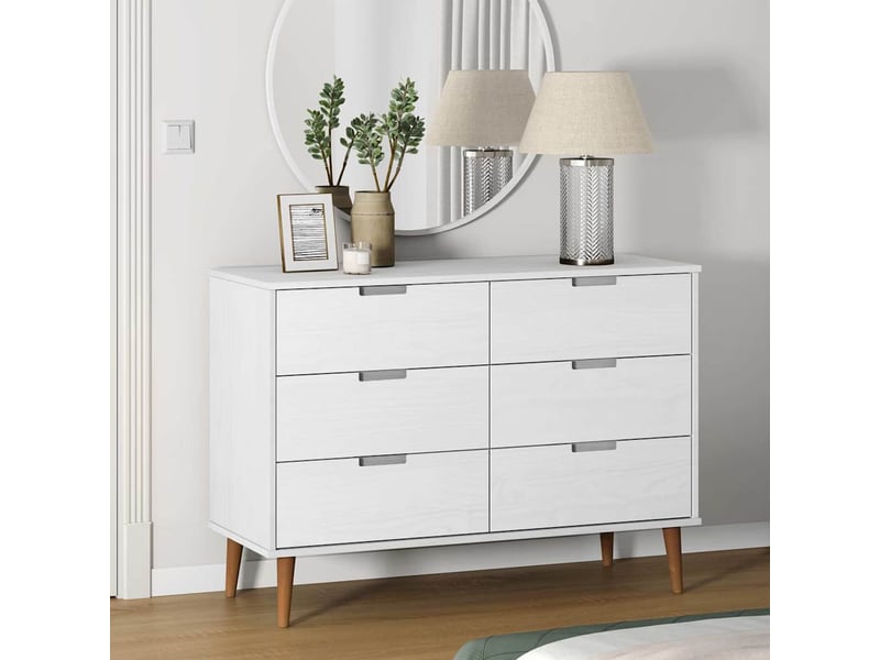  Commode chambre adulte, armoire à tiroirs molde blanc 113x40x80 cm bois de pin massif  - Conforama B