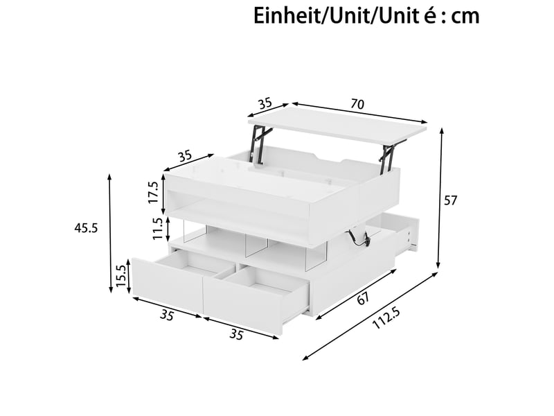  Table basse relevable avec 2 tiroirs et niches de rangement, led 16 couleurs, pour salon moderne, 70 × 67 × 57 cm  - Conforama D