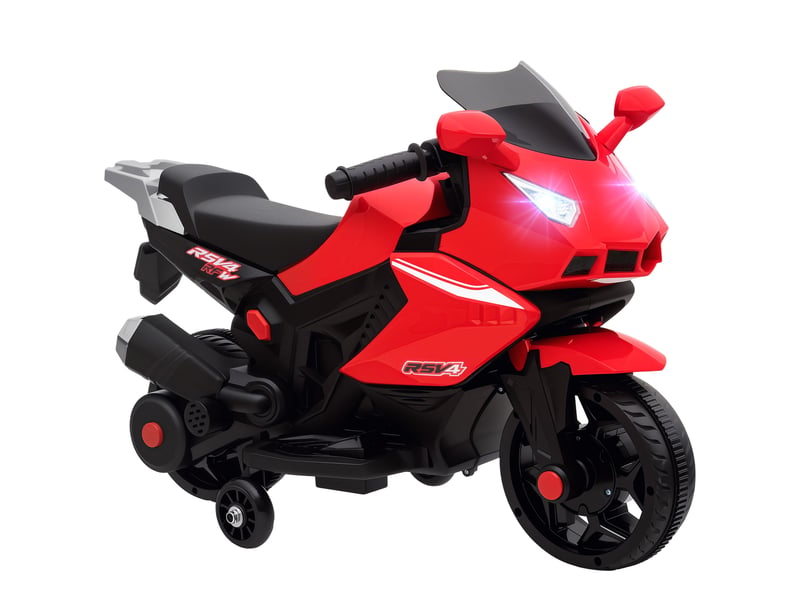  Moto électrique pour enfants, klaxon, phare, fonction musicale, 2,5 kmh, rouge  - Conforama A