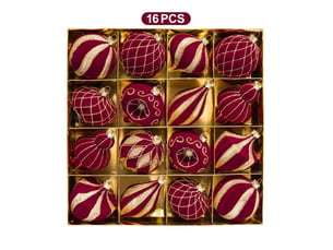 Lot de 16 boules de noël velours bordeaux, 8cm – paillettes dorées, décoration pour sapin et fêtes