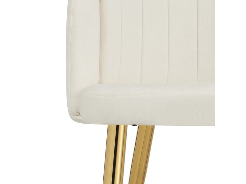  Lot de 2 chaises salle à manger 58,5x62x78 cm, rembourrées, dossier incurvé, patins réglables, métal et bois blanc et doré  - Conforama D