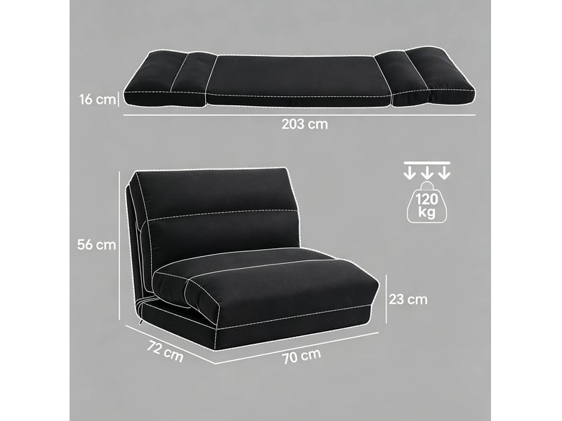  Fauteuil de sol convertible en couchage d’appoint, dossier réglable, en polyester  - Conforama E