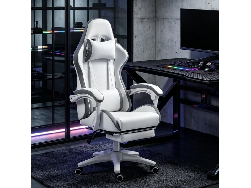 Chaise gaming de bureau avec repose-pieds, soutien lombaire et inclinaison 135° evryae - Conforama B
