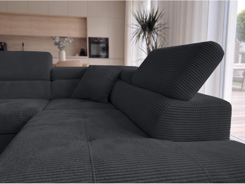  Canapé convertible 276 cm avec coffre et têtières – noir Konak - Conforama D