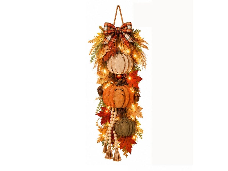  Pendaison décorative en bois citrouille, led chaud – style rustique, pour porte et décoration automnale  - Conforama A