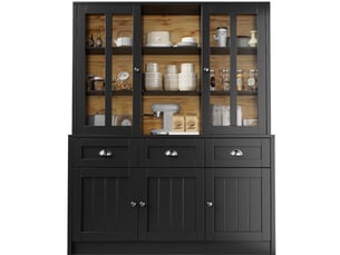 Vaisselier vitrine 140 x 38,5 x 175 cm avec 3 tiroirs, mdf et acrylique noir