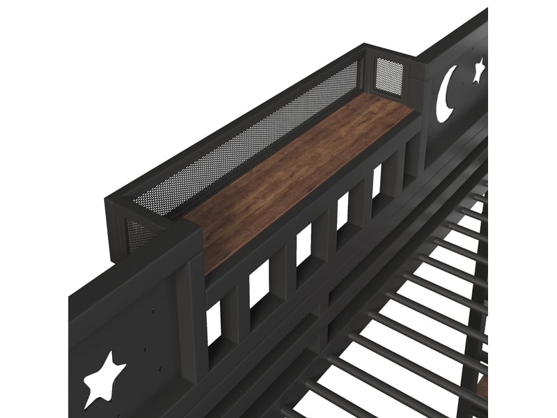  Lit mezzanine enfant 90x200 cm, bureau usb led rangements, escalier garde-corps, métal mdf noir sans matelas  - Conforama E