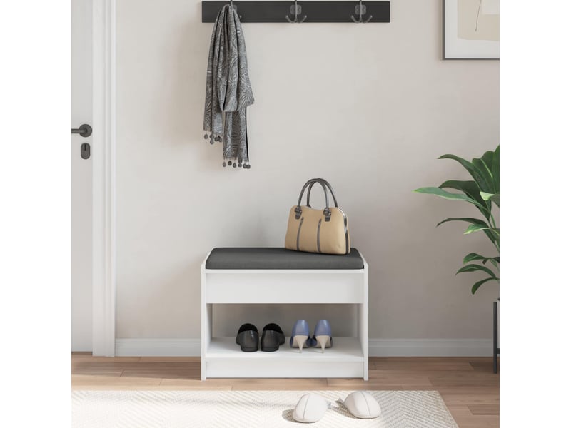  Banc d'entrée blanc 63x38x45 cm bois ingénierie et tissu  - Conforama D