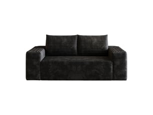 Canapé droit 2 places 180 cm noir en velours côtelé, design cloud sans cadre, assise profonde, sans montage