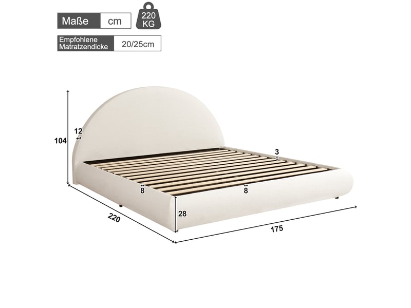 Lit coffre 160 × 200 cm avec sommier, tête de lit rembourrée et relevage hydraulique en bouclé blanc pour chambre - Conforama C