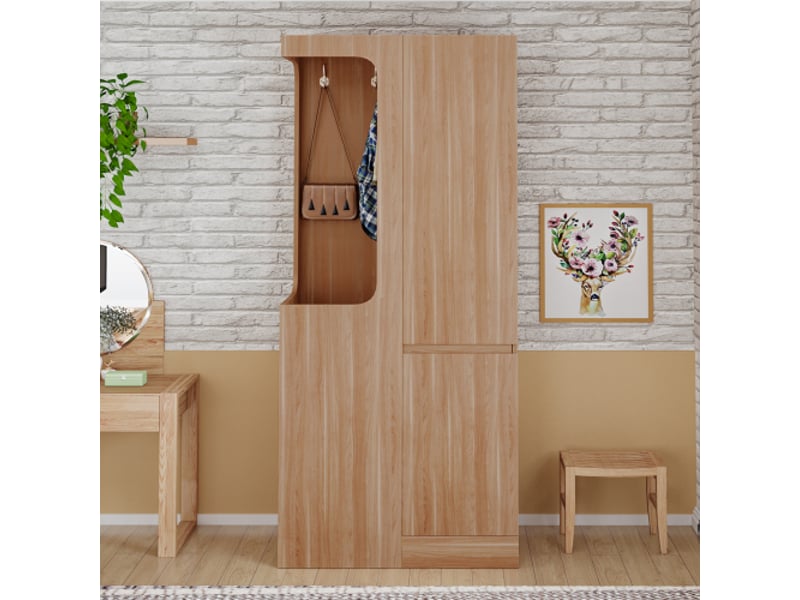 Armoire 1 porte 70×40×170 cm - tiroirs et rangements, espace vestiaire ouvert, couleur bois naturel - Conforama C