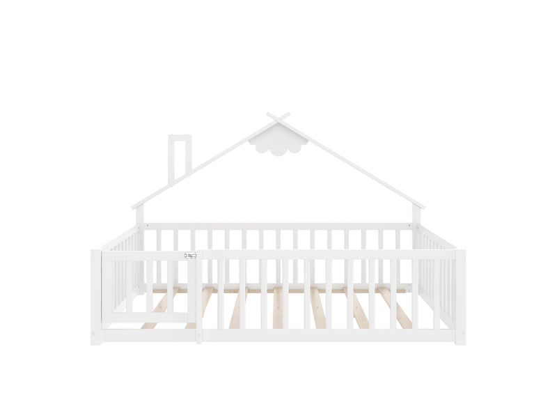 Lit simple plat, 140 x 190 cm, barrière de sécurité, barrière avec verrou, bois de pin, blanc  - Conforama E