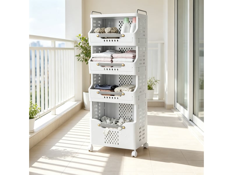  Chariot de rangement à 4 niveaux, avec roulettes et poignée de poussée, paniers multifonctions pour la cuisine, la salle de bain et la buanderie  - Conforama B