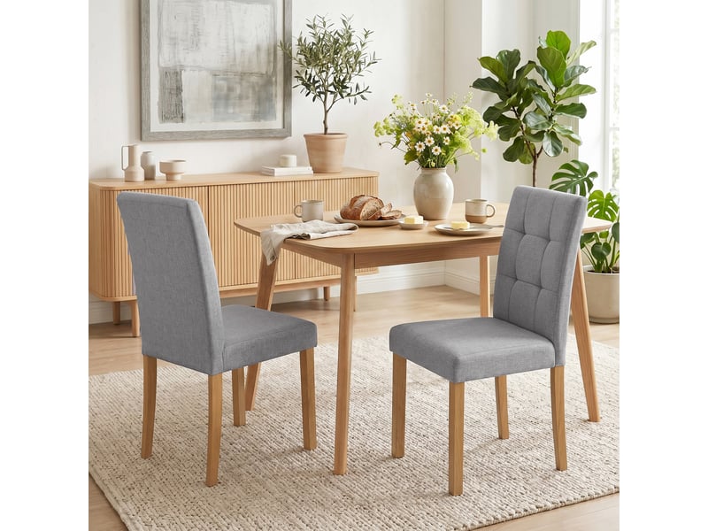  Lot de 2 chaises de salle à manger, chaise de cuisine moderne avec siège rembourré en tissu effet lin, gris clair  - Conforama C