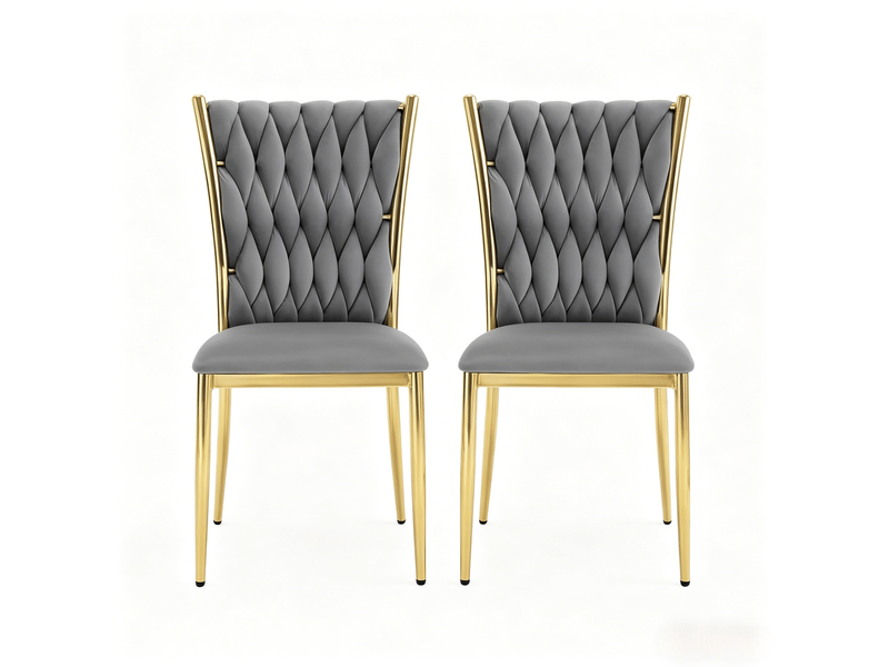 Lot de 2 chaises de salle à manger en velours gris foncé et métal doré, dossier haut - Conforama A