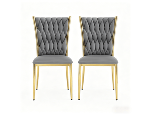 Lot de 2 chaises de salle à manger en velours gris foncé et métal doré, dossier haut