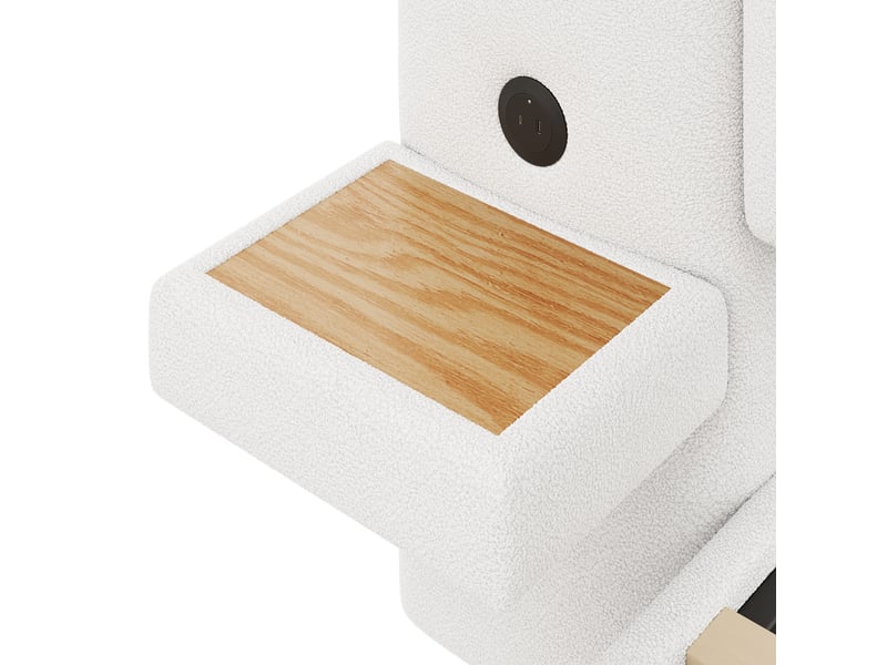 Lit coffre 140 x 200cm, avec étagère sur la tête de lit, port usb, blanc et coloris naturel - Conforama E