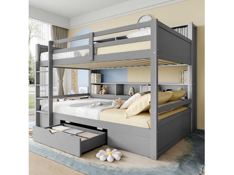  Modenvie lit superposé enfant 90x200 cm - avec tiroir et étagères latérales, sans matelas - gris  - Conforama B