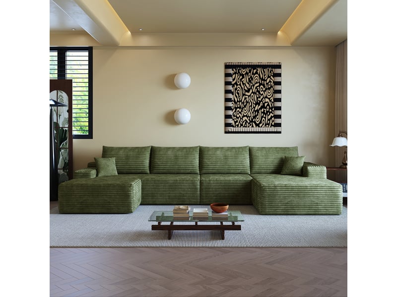  Canapé d'angle, canapé modulable, design moderne, 340 cm, pour salon, chambre, appartement, vert, livré monté, assise profonde  - Conforama D