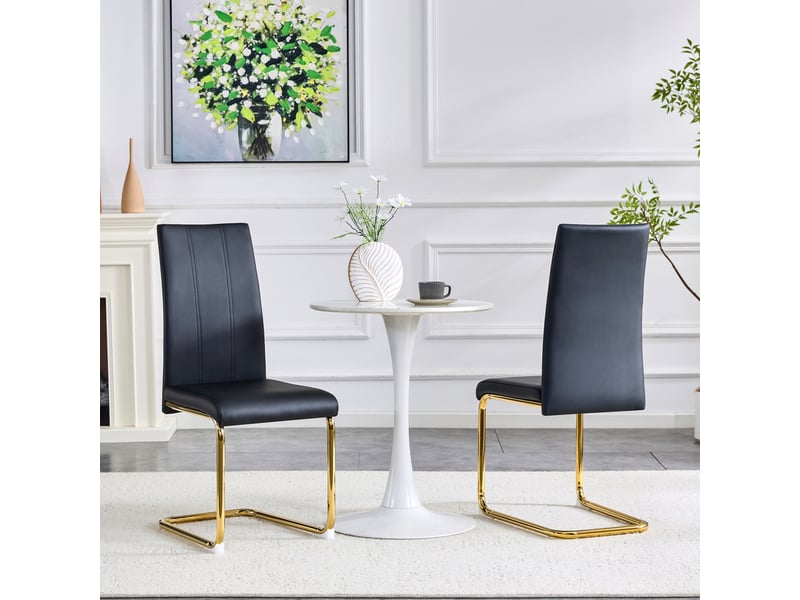  Lot de 4 chaises de salle à manger 41.5x42.5x99cm – chaises cantilever modernes à dossier haut avec métal doré chromé – simili cuir - noir  - Conforama D