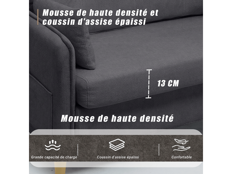  Canapé 2 places gris foncé 127 cm tissu chenille avec poches  - Conforama E