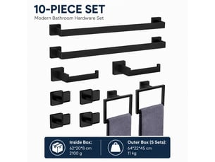Ensemble de serviettes en acier inoxydable noir 10 pièces, porte-serviettes de salle de