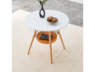 Table à manger ronde,80x80x71,5 cm,avec panier de rangement,mdf,blanc pieds en bois