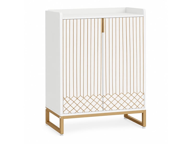  Meuble à chaussures 5 niveaux avec 2 portes, rangement jusqu’à 20 paires pour entrée, bois et métal, blanc et doré  - Conforama A