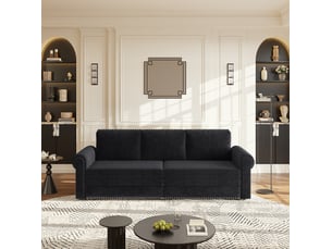 Canapé-lit 3 places 238x90x98 cm convertible 3-en-1, coussin de dossier réglable, en mousse et velours couleur noir