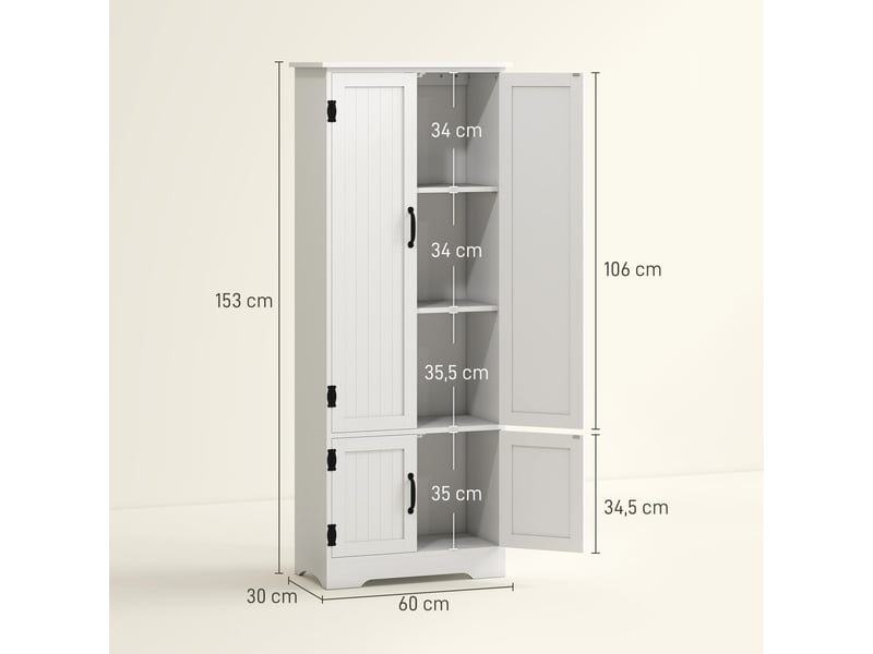  Buffet de cuisine armoire de cuisine contemporaine multi-rangements 2 placards 3 étagères mdf blanc panneaux particules  - Conforama C